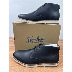 Florsheim Vibe Plain Toe Chukka Boots in Black Leather, Mens Size 13 NEW